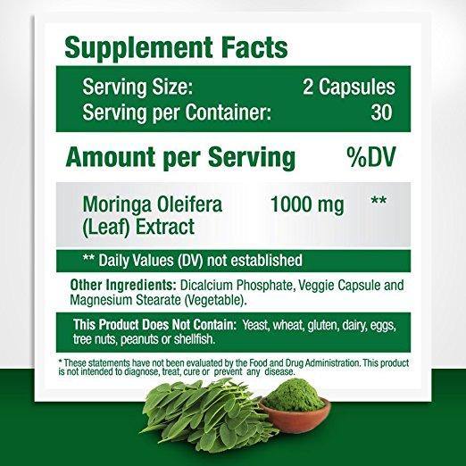 Moringa Oleifera Pura, Extrato De Folha 60 Veg Caps Super Alimento Verde - NutriVita