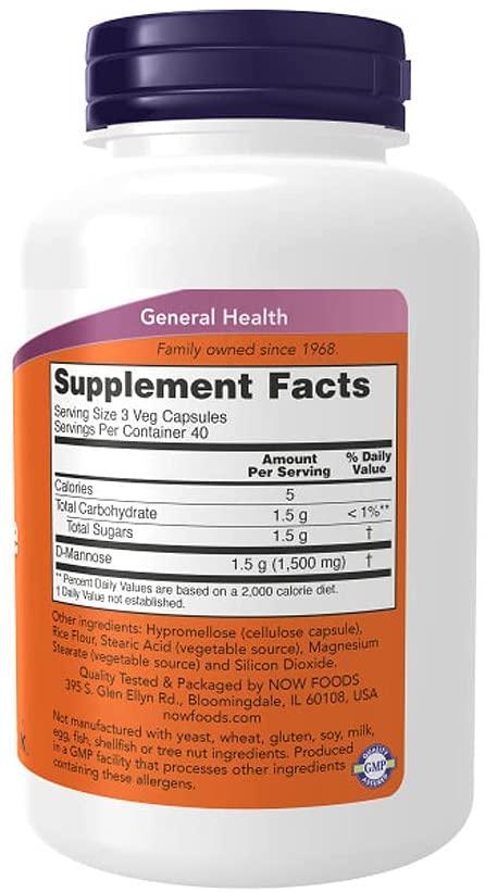 NOW Foods D-Mannose 500 mg 120 Veg Capsulas - NutriVita