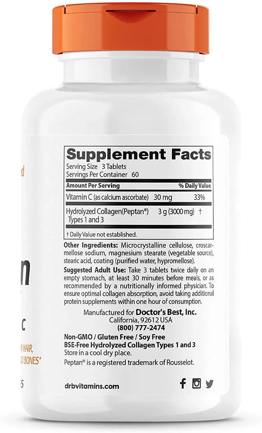 Detalhe do rótulo nutricional mostrando a concentração de 1000mg de colágeno e Vitamina C.