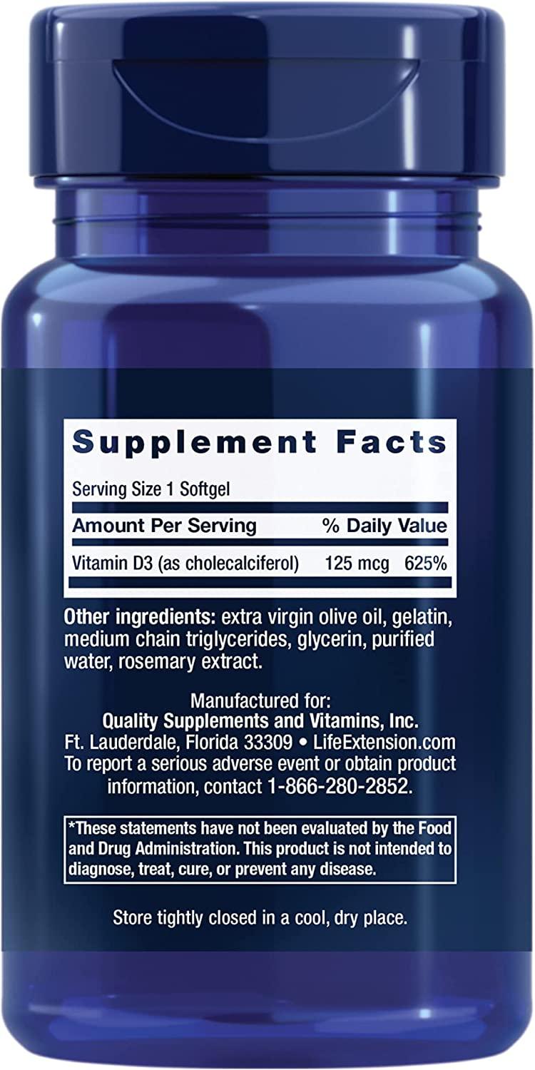 Life Extension Vitamina D3 5000 UI, 60 Softgels, 125mcg - NutriVita