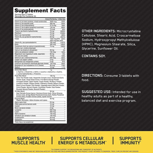 Tabela nutricional Opti-Men ingredientes e dosagem de vitaminas.