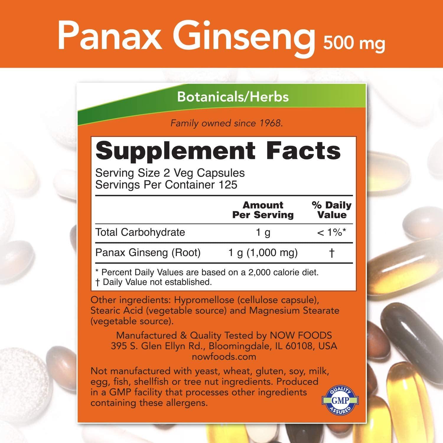 NOW Panax Ginseng 500 mg 250 Capsulas
