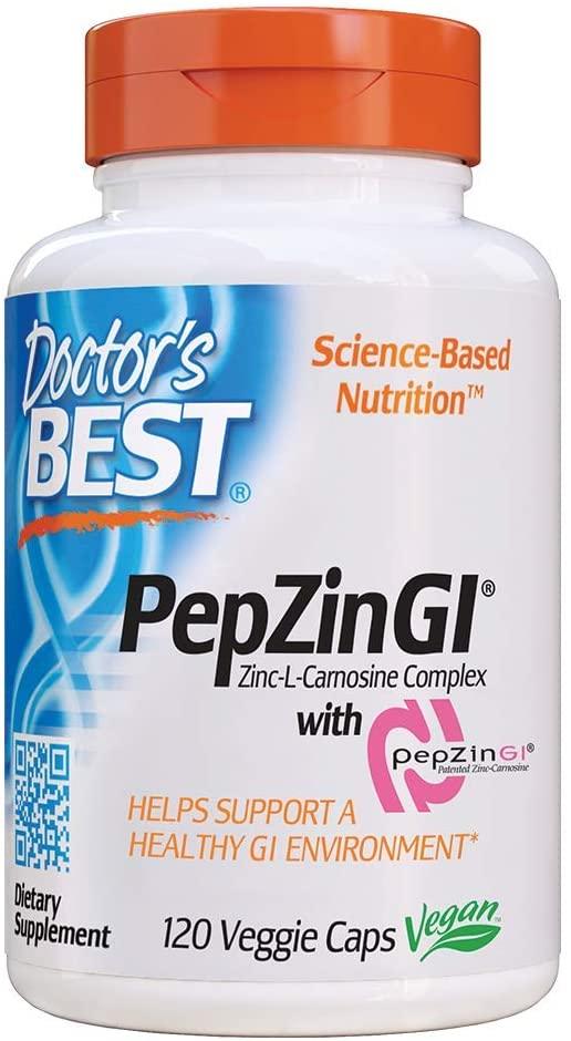 Doctor's Best PepZin GI, Complexo de Zinco L-Carnosina, Não GMO, Vegano, Sem Glúten, Sem Soja, Suporte Digestivo, 120 Cápsulas Vegetais