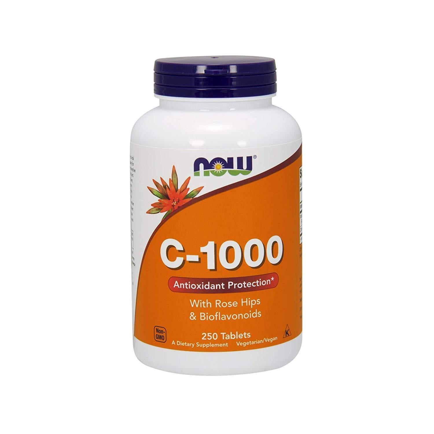 Now Foods Vitamina C-1000, 250 Comprimidos com Rose Hips e Bioflavonóides - NutriVita